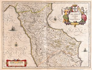 Kalabrien, Italien, i "Theatrum Orbis Terrarum, sive Atlas Novus" av Willem Blaeu, Amsterdam av Willem Blaeu