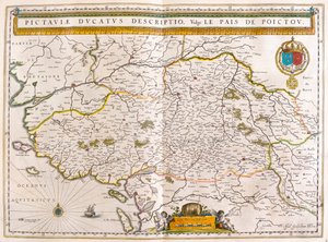 Kustlinjen och städerna Nantes och Rochelle, i "Theatrum Orbis Terrarum, sive Atlas Novus" av Willem Blaeu, Amsterdam av Willem Blaeu