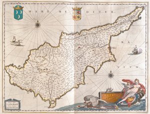 Cypern, i "Theatrum Orbis Terrarum, sive Atlas Novus" av Willem Blaeu, Amsterdam av Willem Blaeu