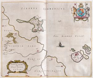 Heliga ön och Lindisfarne, i "Theatrum Orbis Terrarum, sive Atlas Novus" av Willem Blaeu, Amsterdam av Willem Blaeu