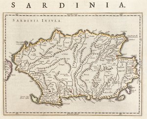 Ön Sardinien, Italien, i "Theatrum Orbis Terrarum, sive Atlas Novus" av Willem Blaeu, Amsterdam av Willem Blaeu