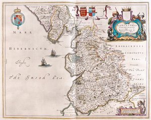 Lancaster och Lancastshire, i "Theatrum Orbis Terrarum, sive Atlas Novus" av Willem Blaeu, Amsterdam av Willem Blaeu