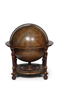 Stort par biblioteksglober, det jordiska 1645/48, det himmelska efter c.1630 av Willem Blaeu
