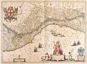 Ligurien, Italien, i "Theatrum Orbis Terrarum, sive Atlas Novus" av Willem Blaeu, Amsterdam av Willem Blaeu