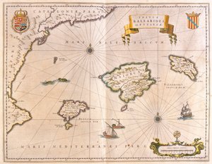 Mallorca, Menorca och Ibiza, inklusive Kataloniens och Valencias kuster, i "Theatrum Orbis Terrarum, sive Atlas Novus" av Willem Blaeu, Amsterdam av Willem Blaeu