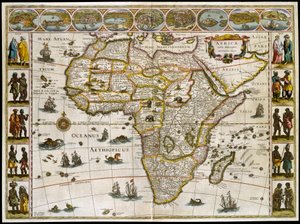 Karta över Afrika. Tallrik från en atlas av Willem Janszoon Blaeu