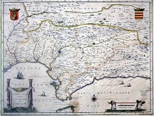 Karta över Andalusien, Spanien (gravyr)