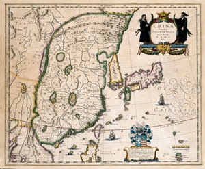 Karta över Kina, Japan och Korea. (gravyr av Willem Blaeu