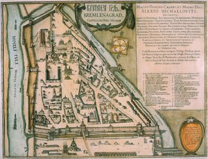 Karta över Moskva Kreml-slottet i Moskva, Ryssland, 1597