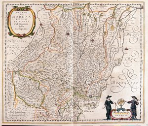 Modena, Reggio Emilia, Carpi, slutet av Garfagnana, Italien,i "Theatrum Orbis Terrarum, sive Atlas Novus" av Willem Blaeu, Amsterdam av Willem Blaeu