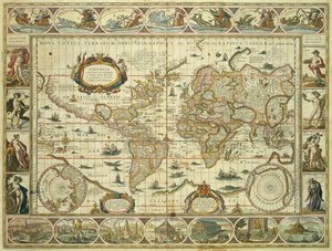 Ny världskarta och hydrografisk karta, Willem Janszoon Blaeu (1571-1638), Amsterdam