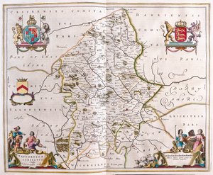 Staffordshire, n "Theatrum Orbis Terrarum, sive Atlas Novus" av Willem Blaeu, Amsterdam av Willem Blaeu