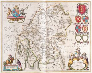 Westmorland, i "Theatrum Orbis Terrarum, sive Atlas Novus" av Willem Blaeu, Amsterdam av Willem Blaeu