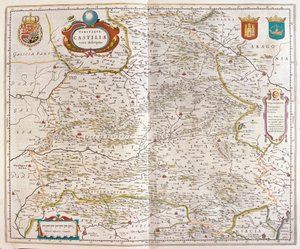 Zaragoza, Valencia, Alicante, Cartagena, Madrid, Cordoba, Sevilla, Salamanca, Palencia, Segovia, Toledo, Cuenca, Granada, i "Theatrum Orbis Terrarum, sive Atlas Novus" av Willem Blaeu, Amsterdam av Willem Blaeu