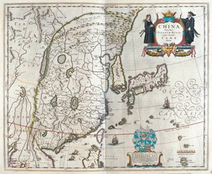 Den första av Blaeus kartor över Kina, i "Theatrum Orbis Terrarum, sive Atlas Novus" av Willem Blaeu, Amsterdam av Willem Blaeu