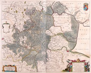översvämmade områden" i Norfolk, Suffolk, Huntington, Northampton Cambridge och Lincoln, i "Theatrum Orbis Terrarum, sive Atlas Novus" av Willem Blaeu, Amsterdam av Willem Blaeu