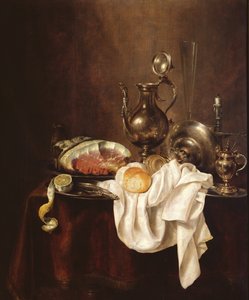 Stilleben av skinka och silverplåt