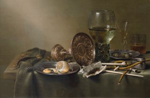 Stilleben med glasögon och tobak av Willem Claesz. Heda