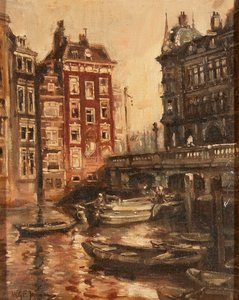 Bro över kanalen, Rotterdam (olja på duk) av Willem Georg Frederik Jansen