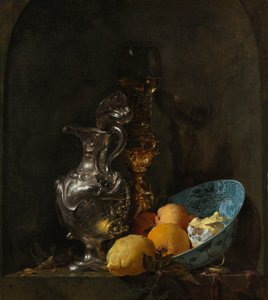Stilleben med en silverkanna och en porslinsskål av Willem Kalf
