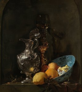 Stilleben med silverkanna och porslinsskål. 1655-60