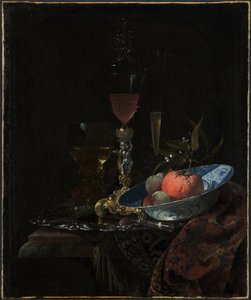 Vinglas och en skål med frukt av Willem Kalf