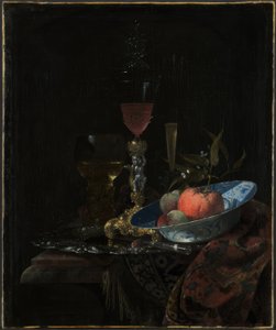 Vinglas och en skål med frukt av Willem Kalf