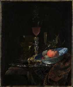 Vinglas och en skål med frukt, 1663. av Willem Kalf