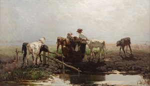 Kalvar vid en damm, 1863