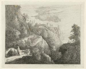 Bergslandskap med vilande figurer vid sidan av vägen av Willem Matthias Jan van Dielen