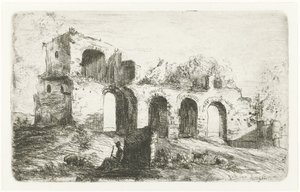 Södra landskapet med ruin och herde med boskap av Willem Matthias Jan van Dielen