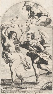 Daphne flyr från Apollo, med Amor över huvudet, 1631.