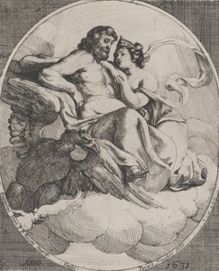 Jupiter och Juno sitter på moln, med en örn som håller åskbultar under till vänster, 1631. av Willem Panneels