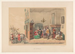Andra gruppen av maskeraden i Utrecht 1856 Hemma (titel på objekt) Vårt hemland omkring mitten av 1600-talet, föreslagit av H.H. studenter, medlemmar i Mutua Fides, för att fira 220-årsjubileet av Utrechtsche Hoogeschool, den 25 juni