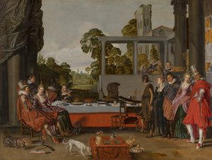 Glad sällskap på en terrass, 1616-17