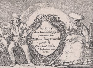 Titelsida, från Verscheyden Landtschapjes Olika små landskap, tavla 1, ca. 1616, av Willem Pietersz. Buytewech