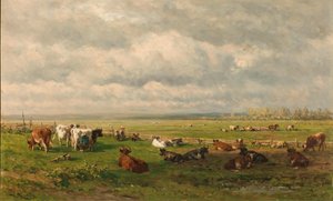 Ängslandskap med boskap Weidelandschap met vee av Willem Roelofs (I)
