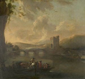 A Ferry Boat Crossing a River, ca 1640 (olja på duk på panel)