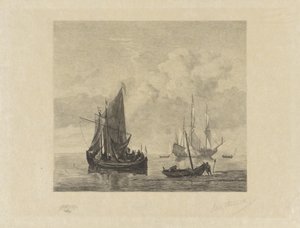Segelfartyg på lugnt hav av Willem Steelink (II) (signed by artist)