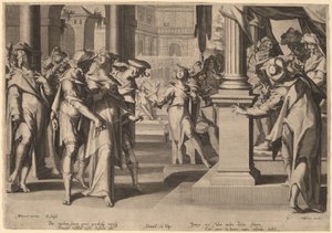 Suzannah före Daniel av Willem Swanenburgh, after Joachim Anthonisz Wtewael