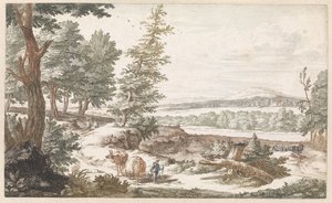 Landskap med åsnor på en väg av Willem Swidde