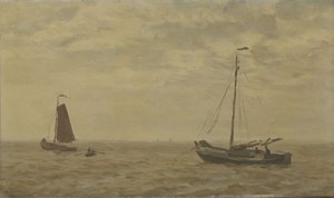 Havslandskap med fiskebåtar av Willem Tholen