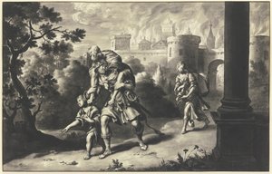 Aeneas räddar Anchises från det brinnande Troja av Willem Van Mieris