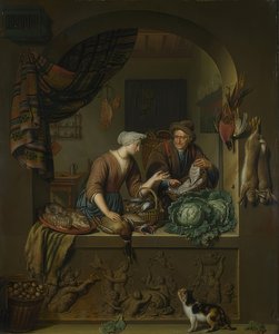 Kvinna och fiskhandlare i köket. 1713 av Willem Van Mieris