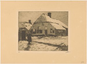 Snöiga hus på en väg i Ede av Willem Witsen (signed by artist)