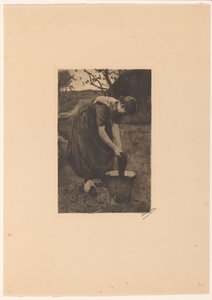 Bonden tvättar textilier i en hink av Willem Witsen (signed by artist)