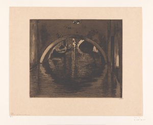 Utsikt under en bro med två roddbåtar Under bron, Venedig (originaltitel) av Willem Witsen (signed by artist)