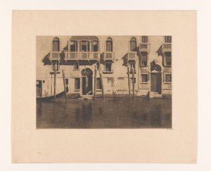 Vy över fasader och pollare längs Canal Grande i Venedig Hus med sex pollare, Venedig (originaltitel) av Willem Witsen (signed by artist)