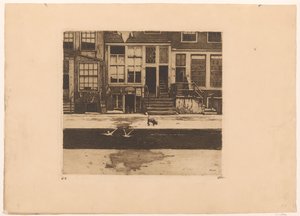 Vy över kanalhus i Amsterdam av Willem Witsen (signed by artist)