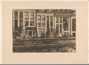 Vy över hus på Oude Waal i Amsterdam Amsterdam Oude Waal (titel på objekt) av Willem Witsen (signed by artist)